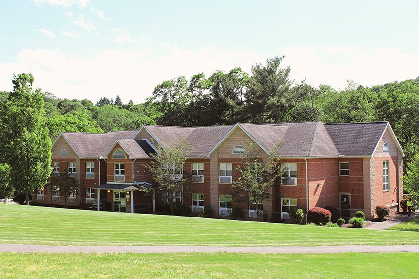 Large brick residence hall at Keystone College