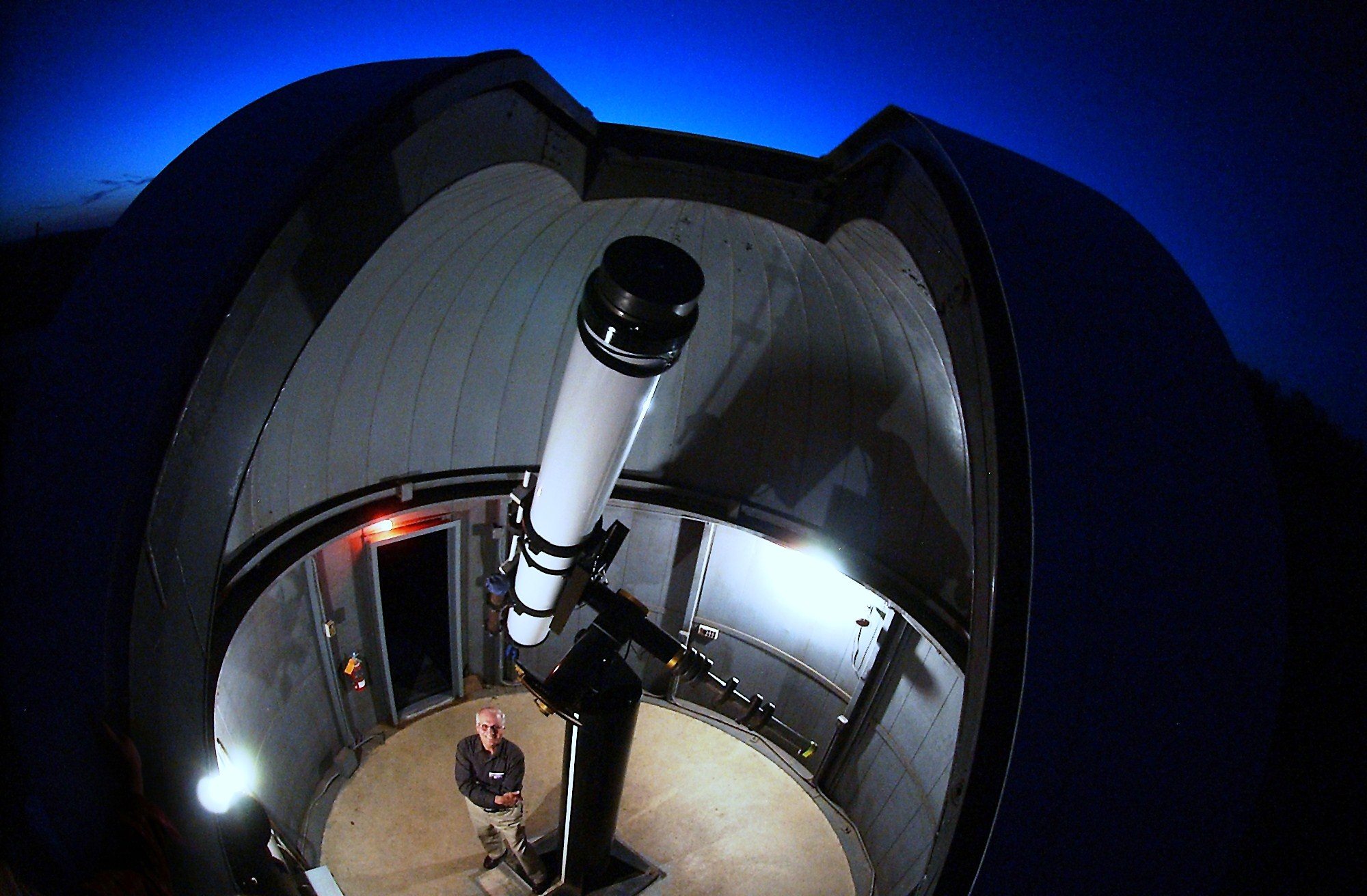 Observatory dome and telescope pictured from overhead