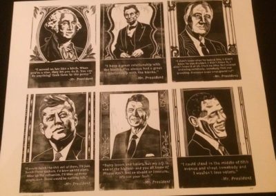 Black and white line drawings of past presidents